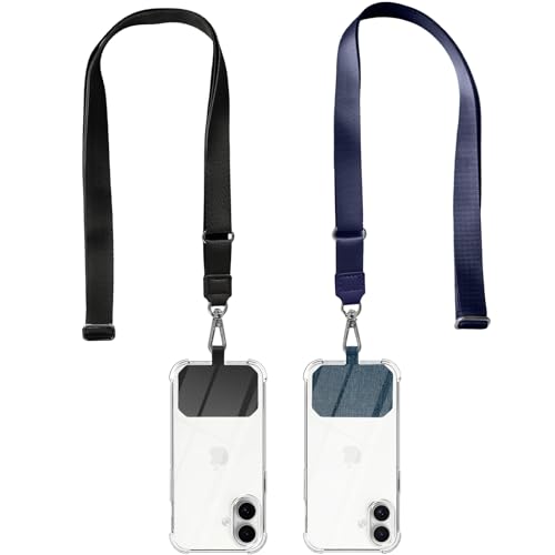 2 pezzi Cordino per Cellulare Telefono Universale Tracolla Regolabile Collana Collo Catena Laccio per e Patch per Maggior Parte Smartphone IPhone Samsung Nero+Blu scuro