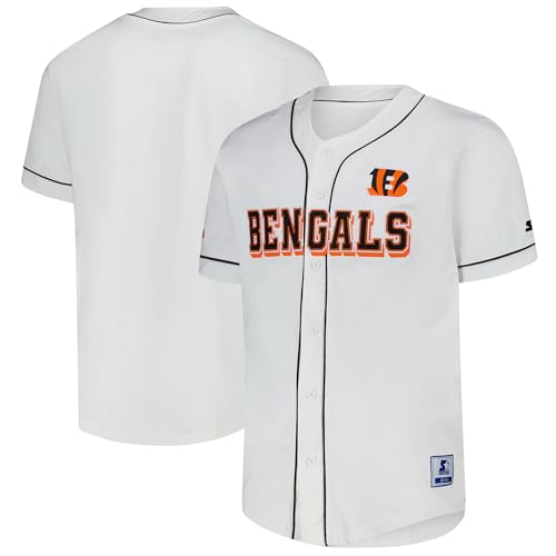 STARTER Men's White Cincinnati Bengals Relay Full-Button Baseball Jersey