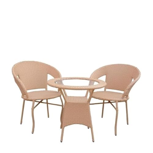 Image of Furniture Outdoor Indoor Patio Set Bistro Set Rattan Chair Patio Set for Living Room Dining Room Lawn Balcony Outdoor Garden Chair Set with Glass Table (D-12 Cream 2+1)