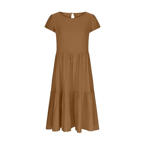 Girls Dresses Cute Puffy Sleeve Square Neck Smocked Flowy Midi Dresses Kids Swing A Line Ruffle Tiered Party Sundress4