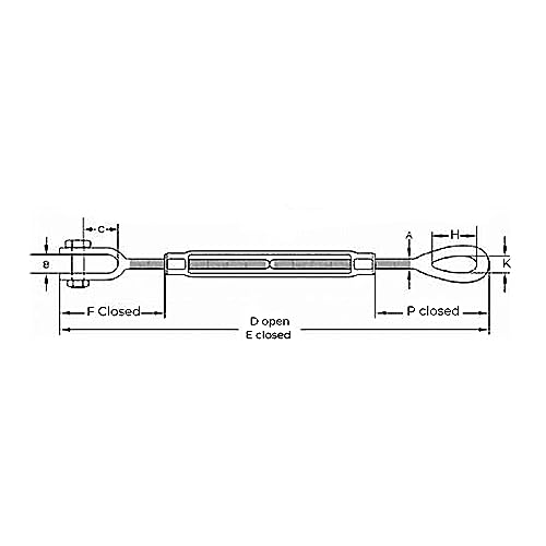 Lexco Cable TB386JE Tensor 3/8x6 Quijada/Ojal HDG (5 piezas/paquete) miniatura 2