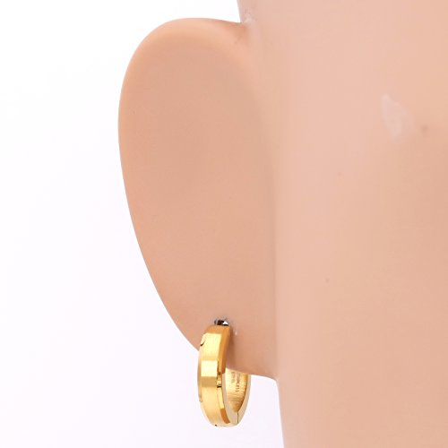 Pair Stainless Steel Bevel Edge Hoop Huggie Men Earrings Black Gold-tone Silver-tone 16mm2