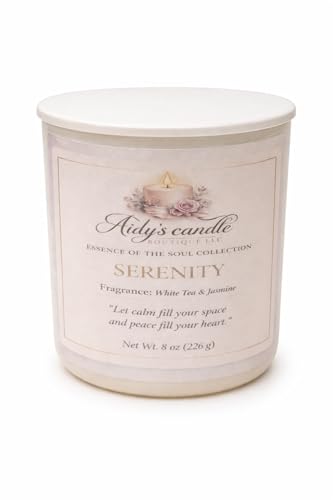 Serenity Candle-Luxury Soy Wax Candle,White Tea & Jasmine Scent,Hand Poured,8