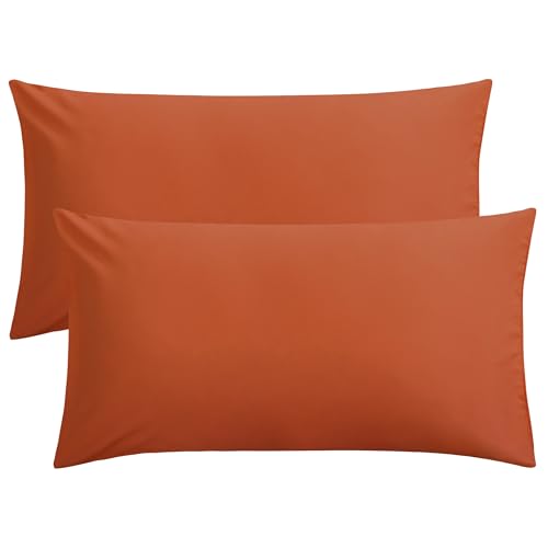 FLXXIE 2 Pack Microfiber King Pillow Cases, 1800 Super Soft Pillowcases with Envelope Closure, Wrinkle, Fade and Stain Resistant Pillow Covers, 20x36, Burnt Orange