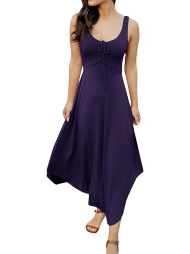 Image of Langwyqu Womens 2026 Summer Sleeveless Tank Dress Empire Waist Asymmetrical Flowy Casual Maxi Dresses
