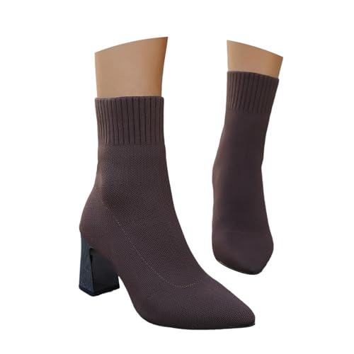 Generisch Botines de punto para mujer, hasta la rodilla, cálidos, botas altas de invierno, tacones sexys, elegantes botas para fiesta, botas cortas, calcetines, botines de otoño, zapatos de mujer, O