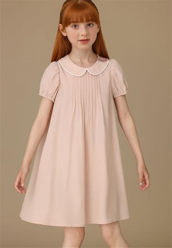 Mud Kingdom Girl Peter Pan Collar Dress Short Puff Sleeve School Uniform Summer Casual3