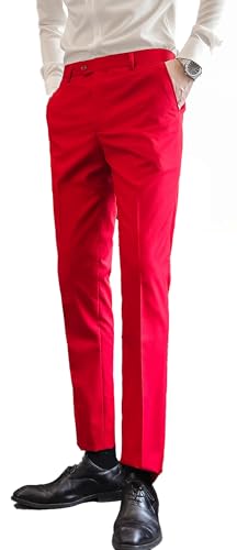 Mens Classic Suit Pants Flat-Front Formal Dress Pants 38Wx32L Red