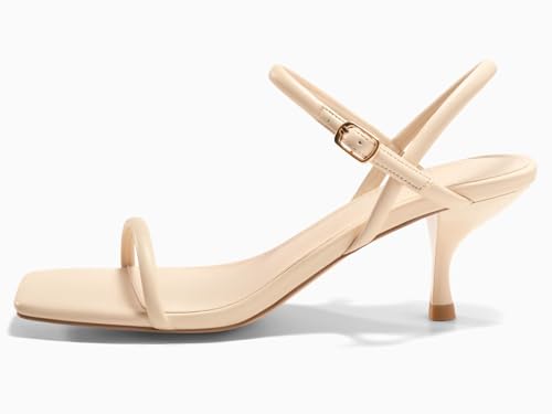 Image of Coutgo Womens Strappy Kitten Heels Open Square Toe Sandals Buckle Ankle Strap Summer Dress Shoes