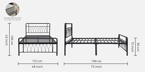Image of Jexx Metal Single Size Bed Without Storage | Wrought Iron Cot with Headboard & Footboard| Sturdy Powder Coated Platform Bed Single Size Cot for Bedroom, Living Room, (Jexx Black)