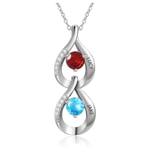 Wendy Made Custom Birthstone Necklace for Women with 2 Names – Sterling Silver Mother Daughter Necklace Jewelry – Personalized Gifts for Mom Grandma Wife for Mother’s Day Christmas (2 Birthstones-3) Cover