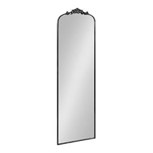 Kate and Laurel Arendahl Vintage Arched Tall Panel Mirror, 18 x 58, Antique Black, Traditional Baroque Full Length Mirror with Ornate Garland Inspired Crown for Bedroom Body Mirror Decor