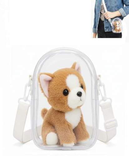 Clear Bag for 14cm-5.5in Generation II Sitting Plush Doll, Hanging Protective Display Case, Portable Travel Crossbody Bag with Strap-White 1 Pack (Doll not Included)
