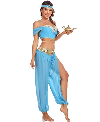 Arabian Princess Fairy Costume Set, Women Halloween Cosplay Dress...