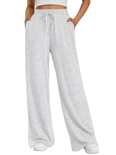 Trendy Queen Womens Lounge Wide Leg Sweatpants Yoga Pants Straight Leg Sweat Track Pants Comfy Barrel Loose Pajamas Baggy Flowy Pants 2025 Fall Fashion Outfits with Pockets Grey M