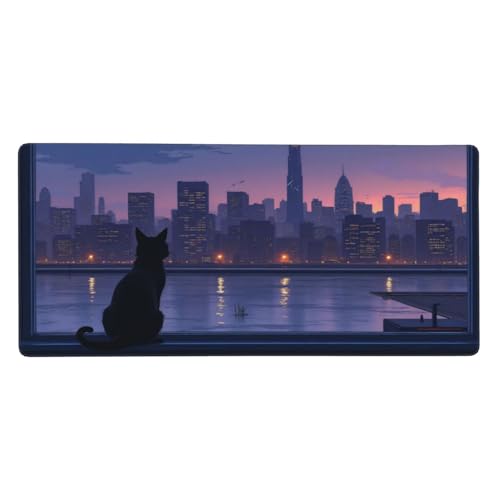 Tapis de souris pour jeu et travail avec motif horizon chat noir design zen