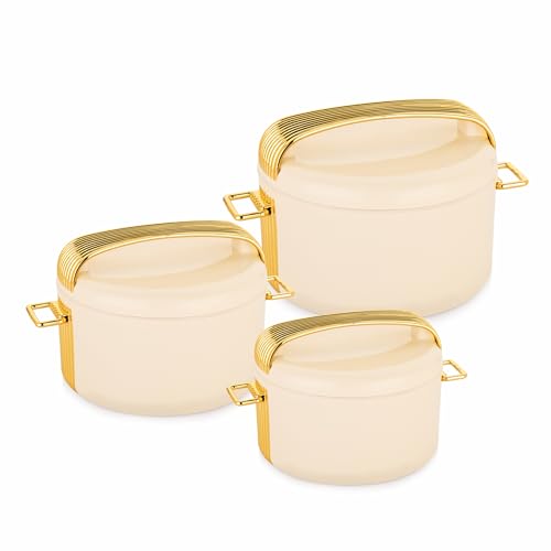Image of WARMEO Majestic Inner Stainless Steel Casserole Set of 3 (800ml, 1200ml, 2100ml), Ivory | PU Insulated | BPA Free | Food Grade | Easy to Carry | Easy to Store | Chapati | Roti | Curd Maker