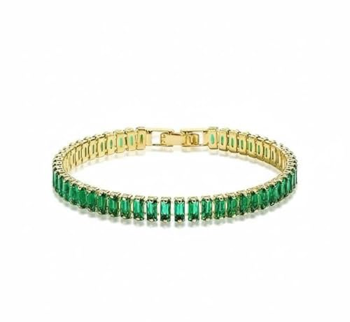 Stainless Steel Tennis Bracelet with Green Crystals, Anti-Tarnish