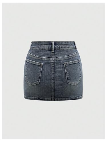 Floerns Women's Distressed Letter Embroidered Denim Skirt Casual Mini Pencil Jean Skirts2