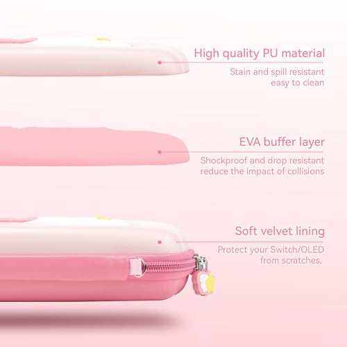 Coque rigide rose étanche pour Switch et Switch OLED avec grande capacité de rangement