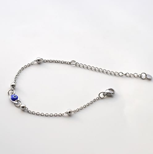 Rnivida Stainless Steel Evil Eye Bracelet for Women Minimalist Blue Evil Eye Protection Link Chain Bracelet3
