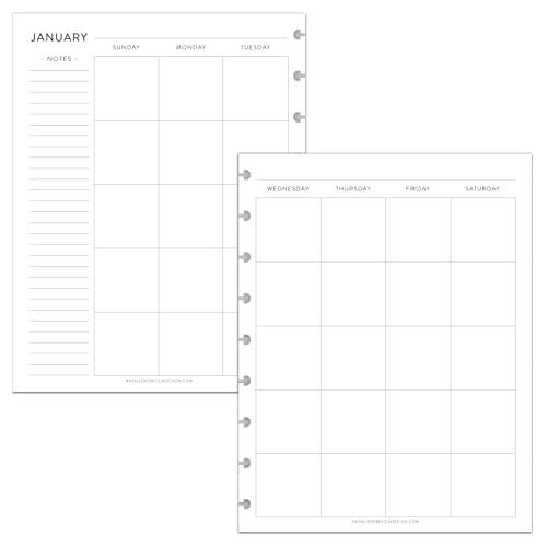 BetterNote Monthly Undated Calendar Refill for Discbound Notebooks, Fits Levenger Circa, Happy Planner, Staples Arc, TUL, InkWell Press, IWP, MAMBI (9-Disc, 7'x9.25', Classic)