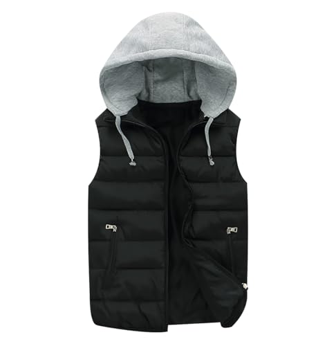 Image of Mens Padded Gilet Men Body Warmer for Men Mens Quilted Puffer Gilet Body Warmers with Pockets Men Sleeveless Jacket Padded Vest Men Mens Gilets and Bodywarmers Hooded Puffa Gilet with Hood Black 4XL