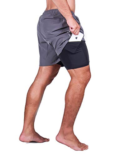 Bermuda Masculina Corrida Treino Academia Musculação 2 em 1 Surty Athletic Code (Grafite, G)