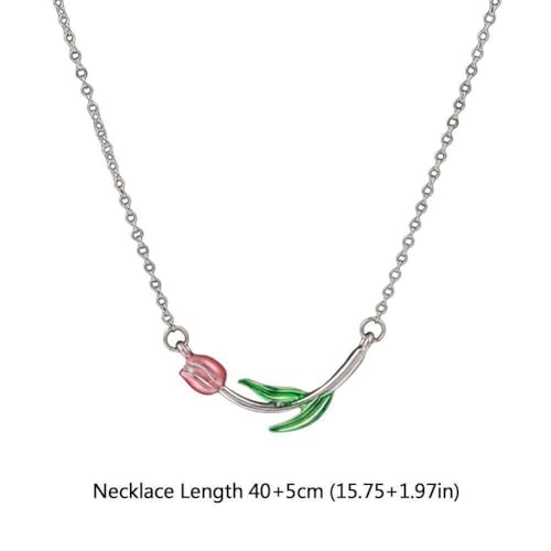 Image of El Regalo 1PC Tulip Flower Bud Pearl Pendant Necklace for Girls & Women- Pink Oil Dripping Enamel Tulip Flower Necklace (Tulip Flower)