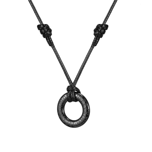 AFSTALR Wikinger Rune Kette Herren Lederkette, Leder Halskette mit Kreis Rune Anhänger Schwarz Talisman Anhänger, Nordische Wikinger Schmuck Geschenke für Männer Damen AFSTALR Wikinger Rune Kette Herren Lederkette, Leder Halskette mit Kreis Rune Anhänger Schwarz Talisman Anhänger, Nordische Wikinger Schmuck Geschenke für Männer Damen