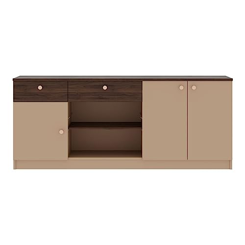 Image of Wakefit Engineered Wood Sideboard | 1 Year Warranty | Storage Cabinet for Home Kitchen Living Room | 2 Closed Compartments, 2 Drawers & 2 Open Shelves | Kilo - Brown