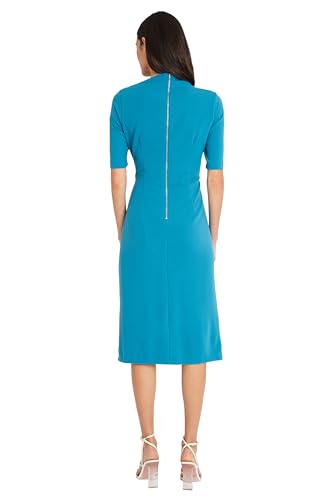 Image of Maggy London Women's Maggy London Women's Dresses Side Pleat Dress with Asymmetric Neck and Elbow Sleeves
