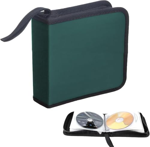 SZKKQKJ CD,CD Musica,Bolsa para CD, Almacenamiento de CD, Estuches para CD, Verde, Bolsa para Almacenamiento de Discos CD DVD para 40 Discos, Bolsa para Almacenamiento de CD para automóvil y hogar