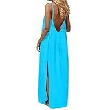 Générique Neckholder-Kleid für Damen, lang – Morgenkleid für Damen, Sommer, leicht, große Größe – Kleid mit Schlitzen, fließend, Kleid, dünne Träger, einfarbig, bequem, lässig, breit, Kleider S-3XL