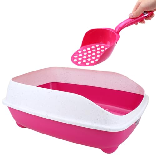 Bandeja sanitária para areia higiênica de gatos com pá coletora - Banheiro sanitário para gato com bordas Pet Flex Rosa Flamingo