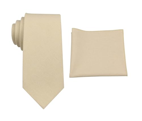 Image of Mens Linen Tie Set - Solid Necktie with Pocket Square