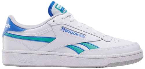Reebok Unisex Club C Revenge Sneaker, White/Kinetic Blue/Unleashed Green, 9.5 Women/8 Men