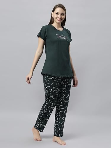 Image of DZZO Women's Cotton Printed Night Suit Set of T-Shirt & Pyjama, Night wear Dress, Relaxed wear for Women /Girls