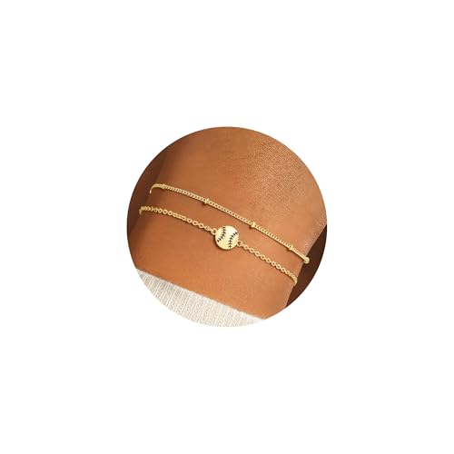 Turandoss Gold Bracelets for Women - Dainty 14K Gold Plated Baseball Bracelet Personalized Baseball Charm Bracelets for Women Trendy Jewelry Gifts for Sport Lovers Fans Team Coach Players