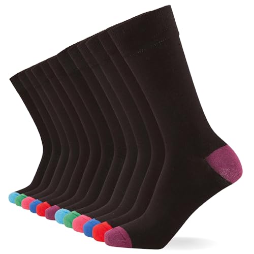 FM London Calcetines de pantorrilla, Unisex Adulto, paquete de 12 - Calcetines para hombre y para mujer con diseño transpirable y resistente al olor, Multicolor (Talón y Puntera), 43-45