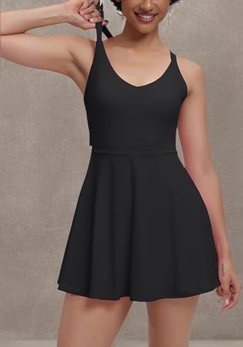 Womens Tennis Workout Dress with Easy Bathroom Shorts Romper Cut Out Twisted Athletic Dresses for Women4