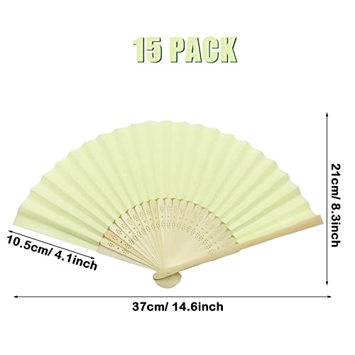 Woohome 15 PCS Hand Fan Foldable Paper Fan for Dancing Part, Picnic, Wedding Party Gift, Guest Favour Wedding Decoration (Light Yellow) - Image 3