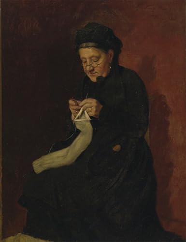 Pintura al óleo de mujer tricotante de François Bonvin, arte que inspira nostalgia