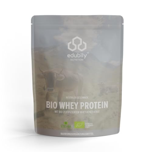 edubily nutrition® Bio Whey Protein Konzentrat - Sehr gut lösliches Protein Pulver aus zertifizierter Bio Milch - Ohne Zucker (750 g, Neutral)