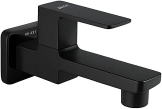 Brass Tap for Bathroom, with Wall Flange,Brass Bib Cock Long Body, Made Black, 7 Years Warranty, Foam Flow, Bathroom Taps for Home, Water Tap Wall Mounted (QGS102 Black)