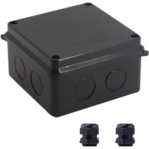 Image of Junction Box, Reserved Holes Electrical Boxes Waterproof IP65 ABS Plastic Electrical Power Cord Enclosure Project Box Black 3.9 x 3.9 x 2.8 inch(100x100x70mm)