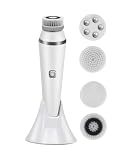 Electric Facial Cleansing Brush with 4 Interchangeable Heads - Sonic Vibration Face Scrubber for Deep Pore Cleansing, Gentle Exfoliation, Waterproof Rechargeable Facial Cleanser Device White