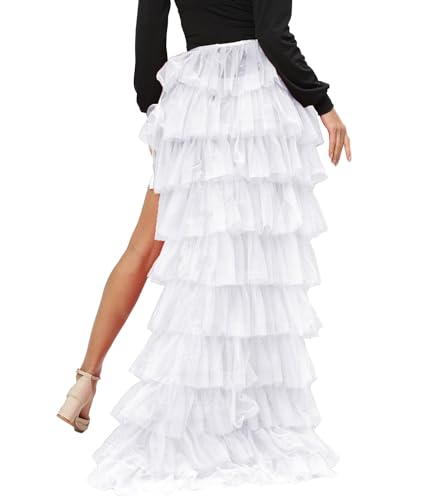 xxxiticat Women's Tulle Maxi Skirt High Waist Layered Side Split Beach Cover Up Bottom Swimwear Sheer Mesh Long Skirts2