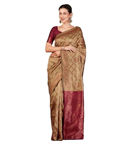 SIRIL Women's Banarasi Jacquard Soft Silk Kanjeevaram Saree With Unstitched Blouse Piece