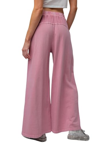 Easel Inside Out Mineral Washed Terry Knit Wide Leg Pants4